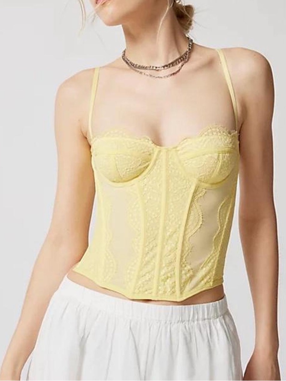 Out From Under Modern Love Mesh & Lace Corset in Butter